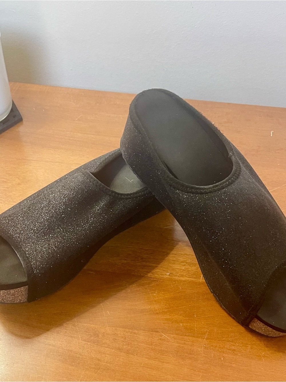 Black Glitter Open-Toe Slide Mules